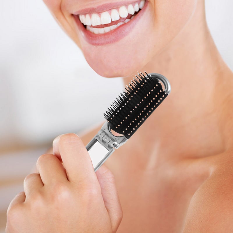Folding Hair Brush Travel Size Detangling Brush Pocket Hair Brush with Mirror Travel Hair Brush Foldable Hair Brush Hair Comb Detangler Brush with Mirror - Image 4