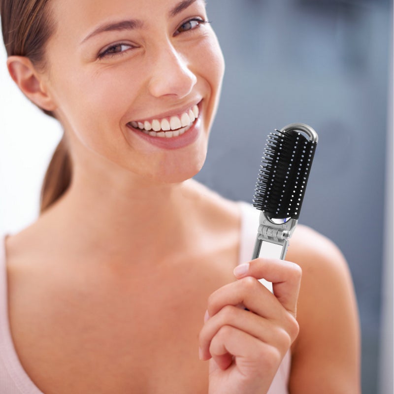 Folding Hair Brush Travel Size Detangling Brush Pocket Hair Brush with Mirror Travel Hair Brush Foldable Hair Brush Hair Comb Detangler Brush with Mirror - Image 3