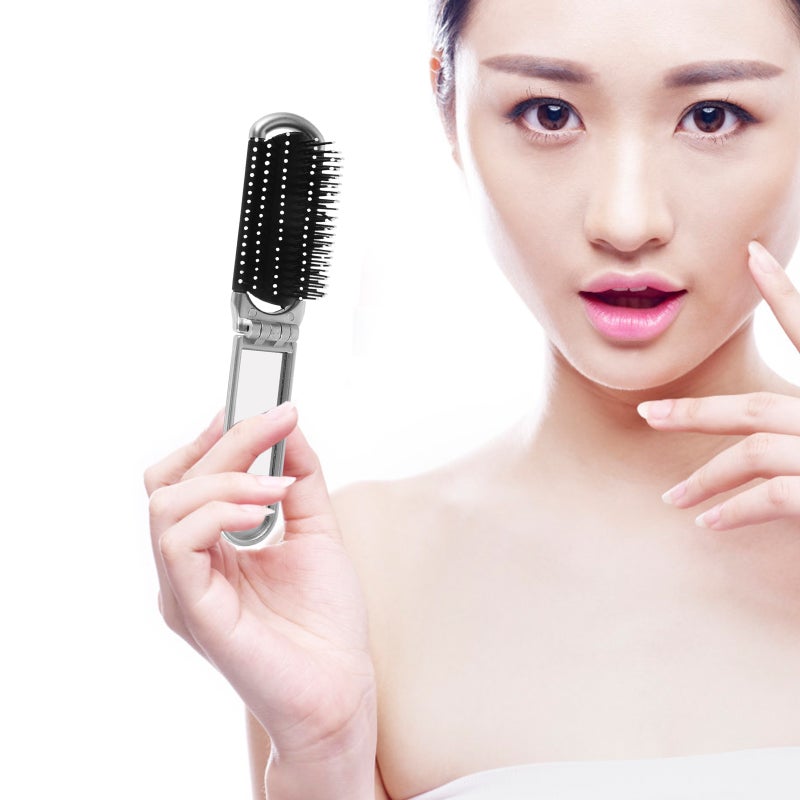 Folding Hair Brush Travel Size Detangling Brush Pocket Hair Brush with Mirror Travel Hair Brush Foldable Hair Brush Hair Comb Detangler Brush with Mirror - Image 5