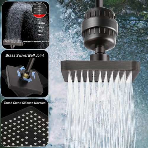 Voolan Filtered Shower Head - 20 Stage Luxury Rain Shower Filter For Hard Water for Remove Chlorine and Harmful Substances - 6" Square High Pressure Rainfall Showerhead (Oil Rubbed Bronze) - Image 4