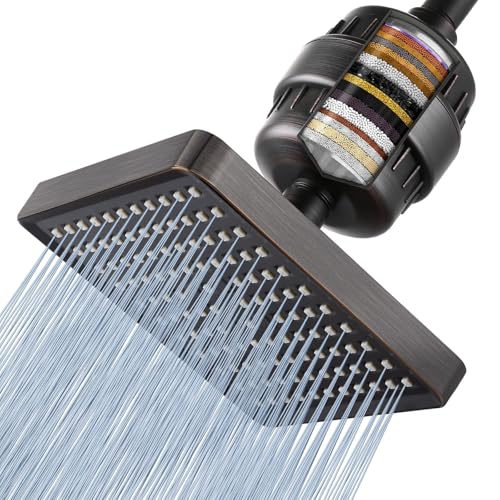 Voolan Filtered Shower Head - 20 Stage Luxury Rain Shower Filter For Hard Water for Remove Chlorine and Harmful Substances - 6" Square High Pressure Rainfall Showerhead (Oil Rubbed Bronze) - Image 1
