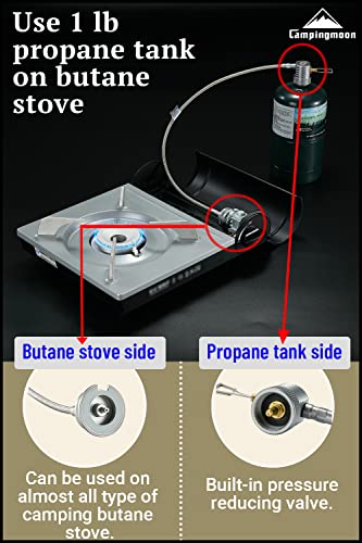 camping moon CAMPINGMOON Propane to Butane Adapter Builtin Regulator with Extend Hose 16oz1Lb Small Propane Tank to Camping Butane Stove Z59CB - Image 3