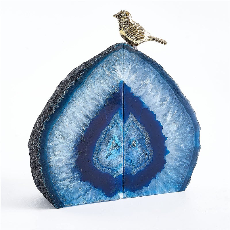 Yougoals Blue Agate Bookends for Shelves Geode Crystal Book Ends for Heavy Books Stone Decor with Rubber Bumpers 1 Pair 338LBS Home Decorative Unique