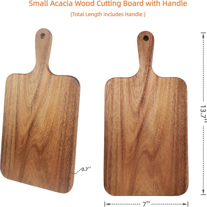 Zeqi 2 Pack Small Acacia Wood Cutting Board with Handle 13.7''X7'', Chopping Board, Charcuterie Board, Serving Board for Cheese, Bread, Meat, Vegetables & Fruits (2 Pack Rectangular) - Image 4