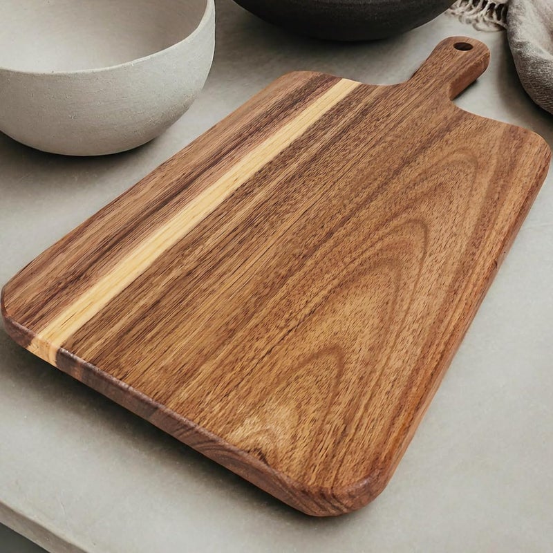 Zeqi 2 Pack Small Acacia Wood Cutting Board with Handle 13.7''X7'', Chopping Board, Charcuterie Board, Serving Board for Cheese, Bread, Meat, Vegetables & Fruits (2 Pack Rectangular) - Image 2