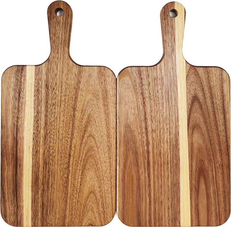 Zeqi 2 Pack Small Acacia Wood Cutting Board with Handle 13.7''X7'', Chopping Board, Charcuterie Board, Serving Board for Cheese, Bread, Meat, Vegetables & Fruits (2 Pack Rectangular) - Image 1
