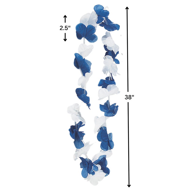 Fun Express Blue and White Hawaiian Flower Leis - Set of 12 - Luau  Party and School Spirit Supplies - Image 3