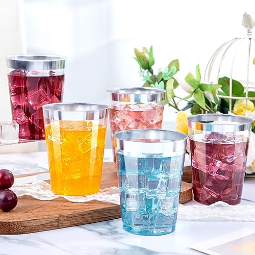 DaYammi 200 Pack Silver Plastic Cups 10 Oz Clear Plastic Cups Silver Rimmed Disposable Wine Glasses Heavy Duty Disposable Tumblers Drinking Cocktail Glasses for Party Wedding - Image 3