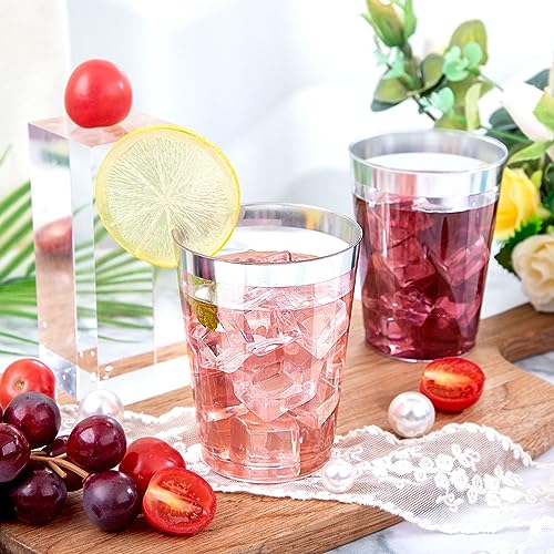 DaYammi 200 Pack Silver Plastic Cups 10 Oz Clear Plastic Cups Silver Rimmed Disposable Wine Glasses Heavy Duty Disposable Tumblers Drinking Cocktail Glasses for Party Wedding - Image 5