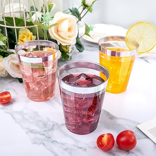 DaYammi 200 Pack Silver Plastic Cups 10 Oz Clear Plastic Cups Silver Rimmed Disposable Wine Glasses Heavy Duty Disposable Tumblers Drinking Cocktail Glasses for Party Wedding - Image 2