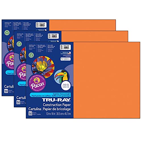 TRU-RAY TruRay Construction Paper Electric Orange 12 x 18 50 Sheets Per Pack 3 Packs - Image 1