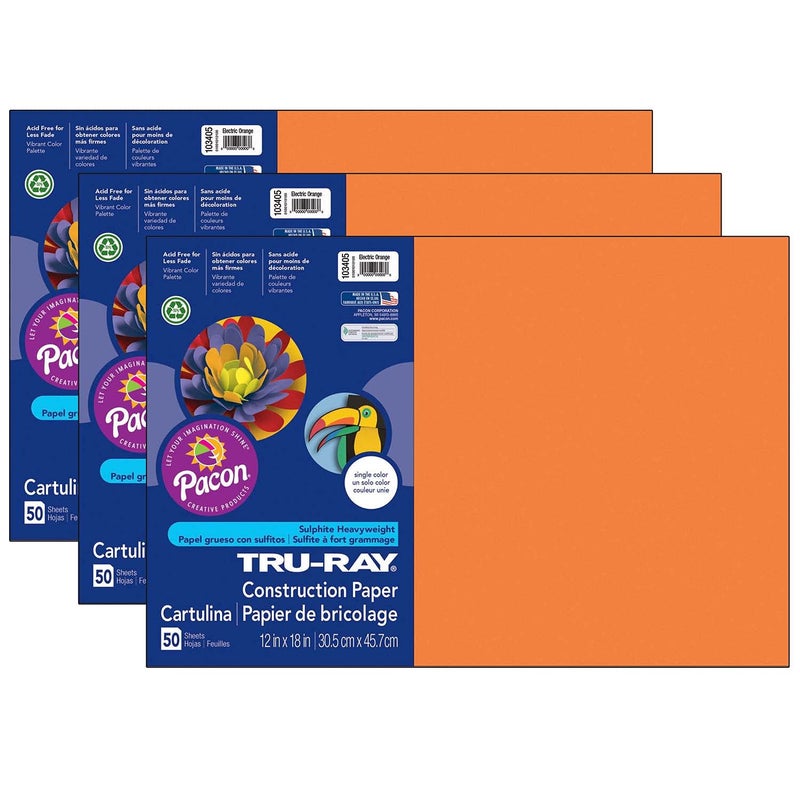 TRU-RAY TruRay Construction Paper Electric Orange 12 x 18 50 Sheets Per Pack 3 Packs - Image 3
