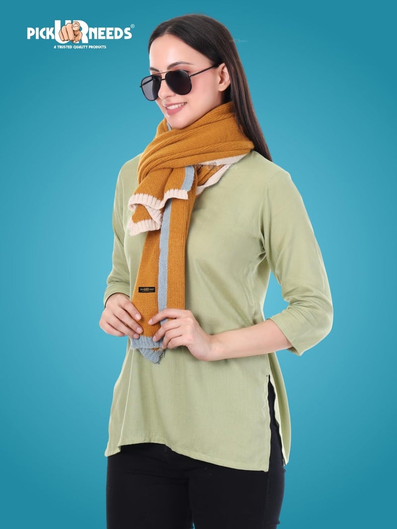 Pick Ur Needs Women's Knit Shawl Wrap with Border | Soft, Warm & Lightweight Winter Stole | Elegant Tan Bordered Scarf for Girls (Orange) - Image 5