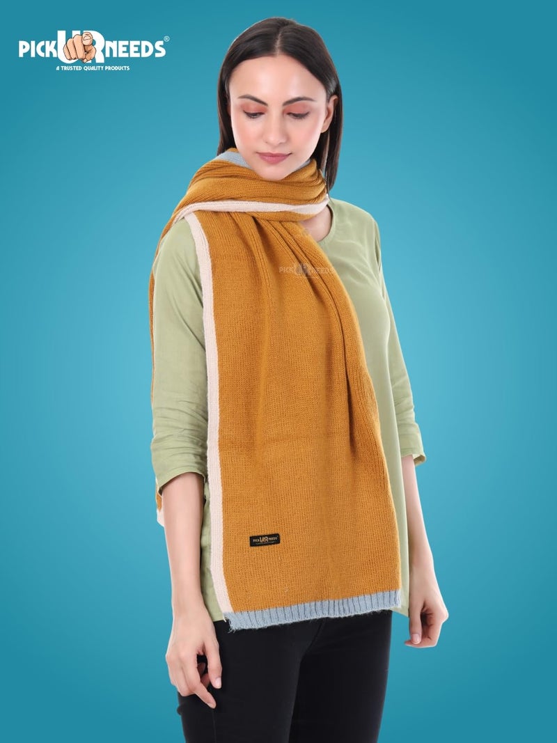 Pick Ur Needs Women's Knit Shawl Wrap with Border | Soft, Warm & Lightweight Winter Stole | Elegant Tan Bordered Scarf for Girls (Orange) - Image 4