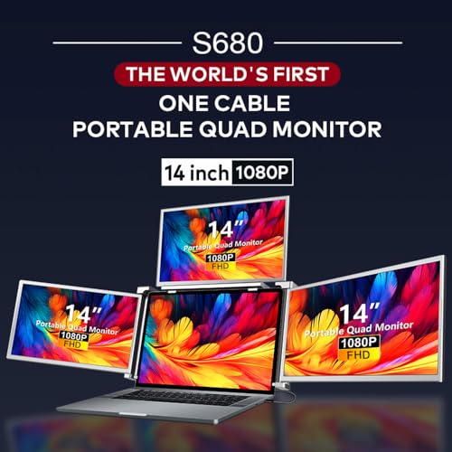 Karlak 14 inches Lap Expansion Screen 1080P FHD Portable Quad-Screen Monitor able & Rotatable Design Driver Quick Installation with 1 Cable for 3 Displays for Windows, MacOS for 13.6-17.3 inch Lap - Image 2