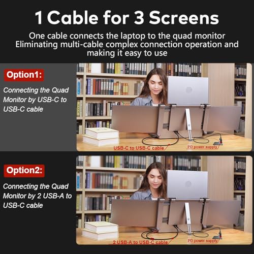 Karlak 14 inches Lap Expansion Screen 1080P FHD Portable Quad-Screen Monitor able & Rotatable Design Driver Quick Installation with 1 Cable for 3 Displays for Windows, MacOS for 13.6-17.3 inch Lap - Image 5