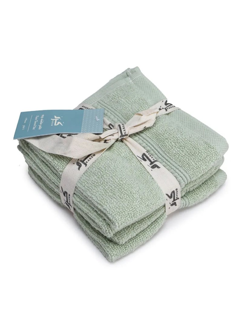 ALKARAM Al Karam Solid Zero Twist Dobby Terry Wash Towel 4-Piece Set (Light Green)  - Image 1