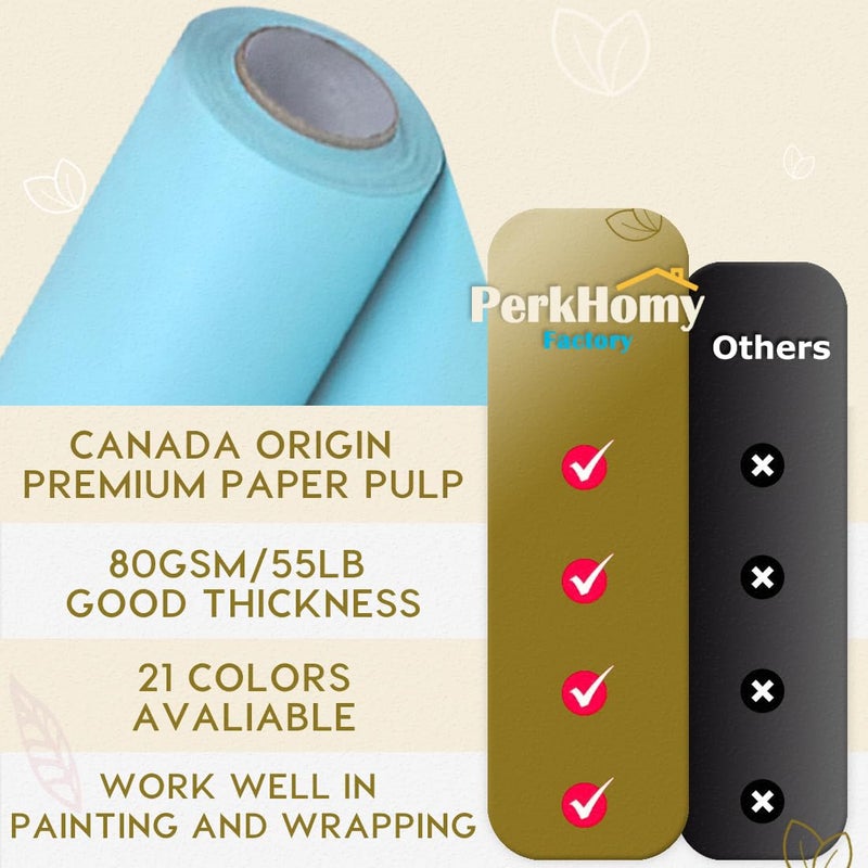 PH PERKHOMY PerkHomy Light Blue Kraft Paper Roll 17.5" x 960" (80') for Gift Wrapping Bouquet Flower Art Painting Craft Writing Packaging Shipping 80GSM 55LB (Light Blue, 17.5" x 80') - Image 3