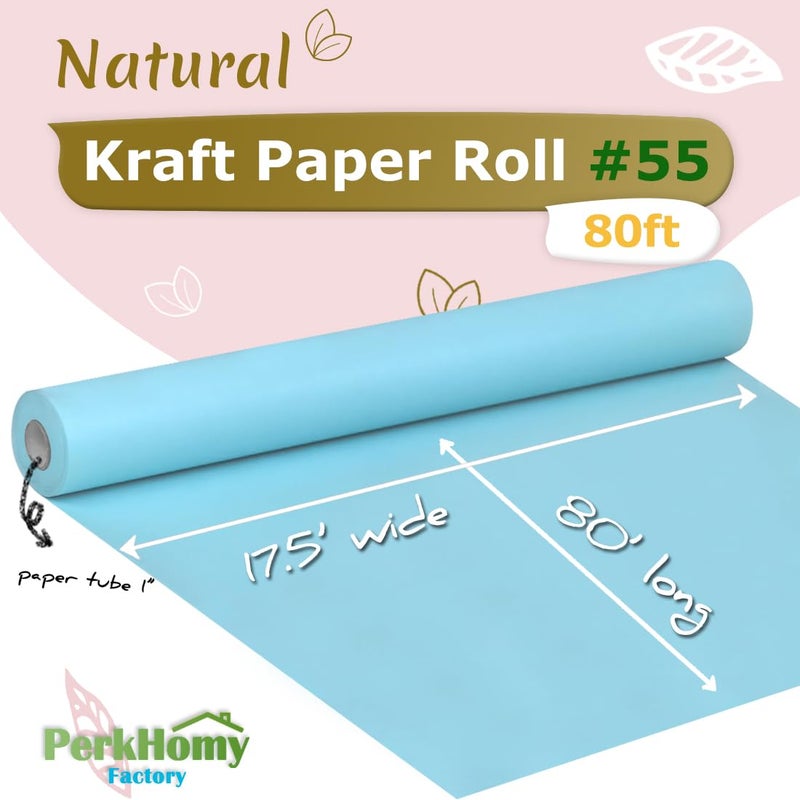 PH PERKHOMY PerkHomy Light Blue Kraft Paper Roll 17.5" x 960" (80') for Gift Wrapping Bouquet Flower Art Painting Craft Writing Packaging Shipping 80GSM 55LB (Light Blue, 17.5" x 80') - Image 2