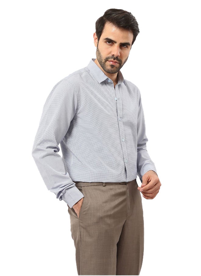 Esla Self Pattern Light Blue Shirt with Classic Collar - Blue  - Image 1
