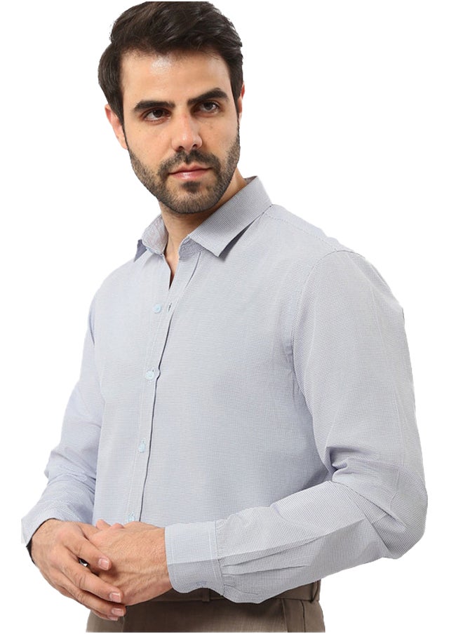 Esla Self Pattern Light Blue Shirt with Classic Collar - Blue  - Image 3