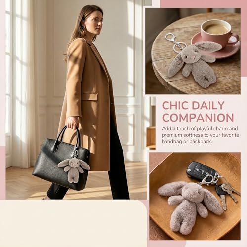 Zitokin Cute Bunny Plush Keychain, Mini Rabbit Bag Charms, 3.5" Inch Purse Charms for Handbag Backpack Pendant Gift for Women (Pink) - Image 4