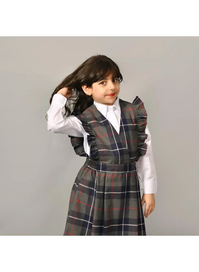 HAWRAA ABAYA مريول كاروهات بكشكش بارز و كسرات جانبية - المريول فقط