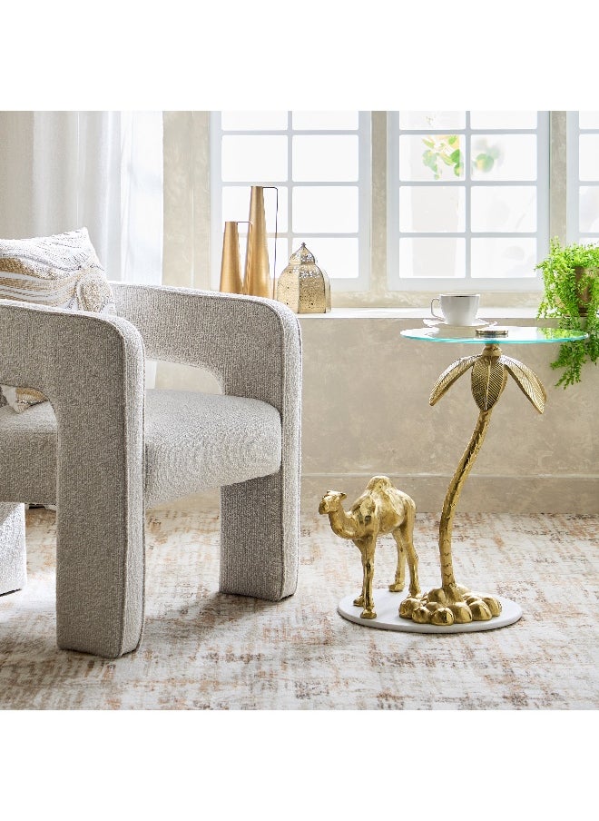 Home Box Camel Glass Top And Genuine Marble Top Side Table  - Image 5