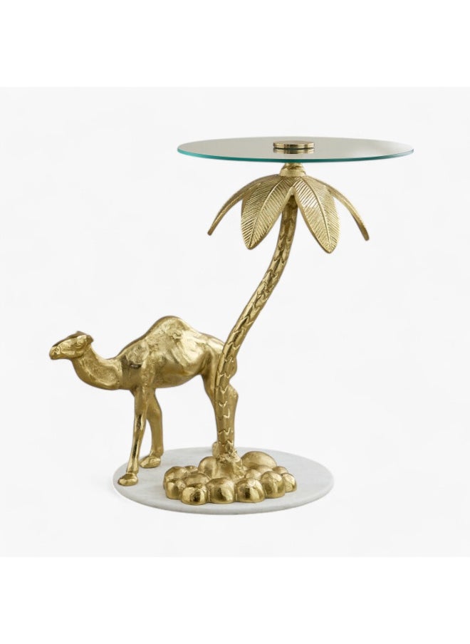 Camel Glass Top And Genuine Marble Top Side Table