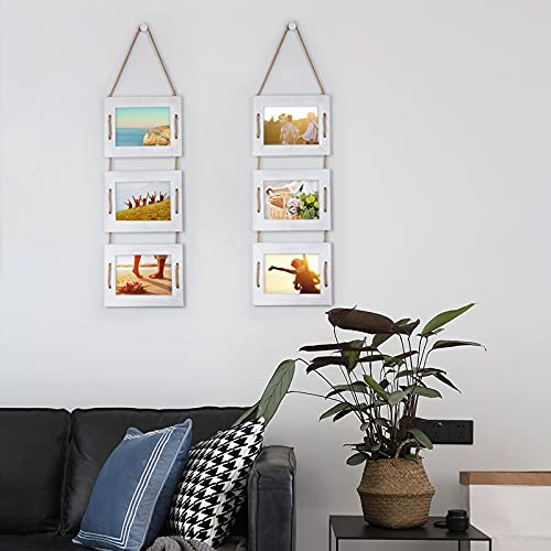 DLQuarts 5x7 Hanging Picture Frames Collage Wall Decor, 3-Frame Set, 3.5x5 with Mat or 5x7 Without Mat, Rustic Solid Wood Photo Frame Pack of 2 Vintage White - Image 2