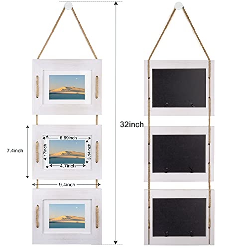 DLQuarts 5x7 Hanging Picture Frames Collage Wall Decor, 3-Frame Set, 3.5x5 with Mat or 5x7 Without Mat, Rustic Solid Wood Photo Frame Pack of 2 Vintage White - Image 5