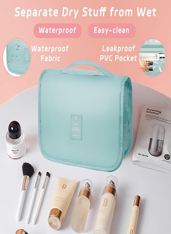 YEMEDA Toiletry Bag Travel Bag with Hanging Hook, Waterproof Capacity Hanging Multifunctional Makeup Bag for Toiletries, Portable Cosmetic Bag Travel Organizer for Women and Men, A2-Light Blue, Travel - Image 4