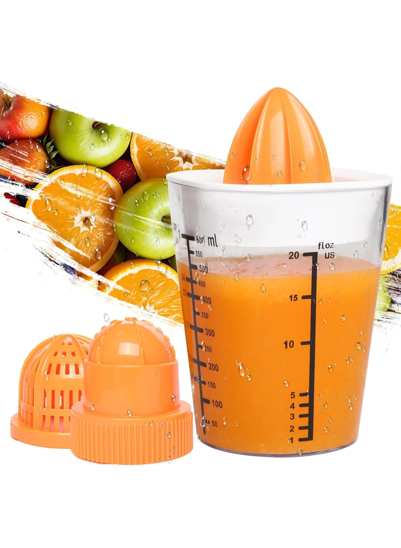 Citrus Juicer, Manual 3-in-1 Hand Juicer for Lemon Lime Orange, Multifunctional Fruit Squeezer with 600ml Capacity, Easy Grip Ergonomic Design for Kitchen Home Cooking Drinks