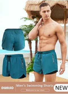 DUNISO Men's Swimming Shorts with Compression Liner Mens Swimming Trunks 2 in 1 Swim Shorts with Zipper Pockets Quick Dry Surfing Stretchy Beach Shorts  - Image 1