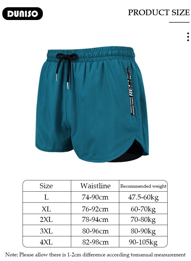 DUNISO Men's Swimming Shorts with Compression Liner Mens Swimming Trunks 2 in 1 Swim Shorts with Zipper Pockets Quick Dry Surfing Stretchy Beach Shorts - Image 4