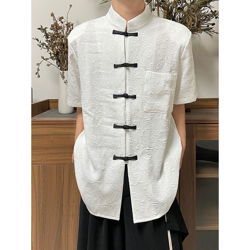 New calligraphy draped wide-leg pants dark Zhongshan suit long-sleeved shirt suit men's and women's new Chinese-style Tang suit - Image 3