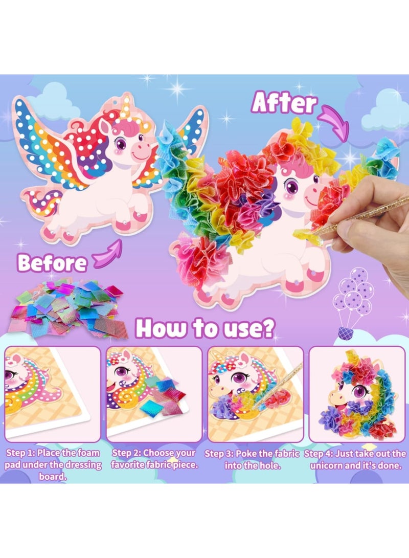 Barakah طقم فنون البوكه وحيد القرن للفتيات، نشاط حرفي لصنع جرس الرياح مع قماش ملون وأداة بوكه آمنة، هدية فنية وحرفية خالية من الفوضى للأطفال من عمر 4-10 سنوات، هدية عيد ميلاد أو عطلة - Image 4