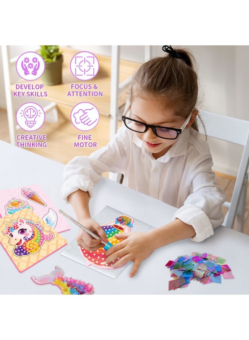 Barakah طقم فنون البوكه وحيد القرن للفتيات، نشاط حرفي لصنع جرس الرياح مع قماش ملون وأداة بوكه آمنة، هدية فنية وحرفية خالية من الفوضى للأطفال من عمر 4-10 سنوات، هدية عيد ميلاد أو عطلة - Image 2