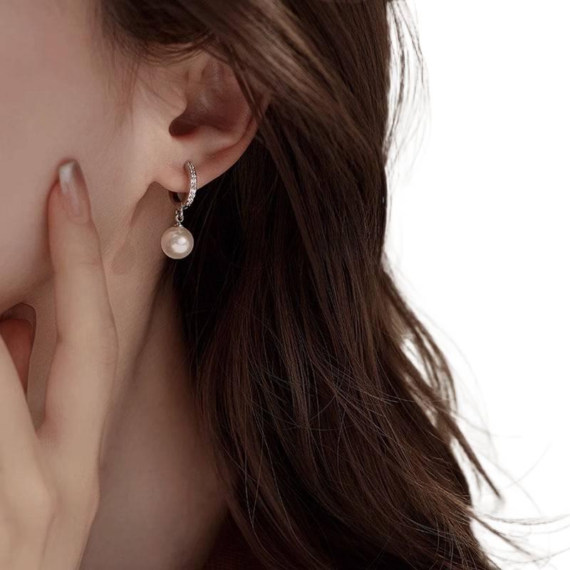 Silver Pearl Hoop Earrings in 925 Sterling Silver and Lightweight Huggie Profile for Daily Wear and Elegant Styling - JOVA - Image 4