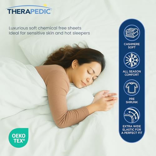 Therapedic 100% Egyptian Cotton Queen 6-Piece Sheet Set – Naturally Cooling & Breathable Sateen, Preshrunk Garment Wash, 16" Deep Pocket Fitted Sheet, Bonus Pillowcases, Soft & Durable - Sage - Image 2