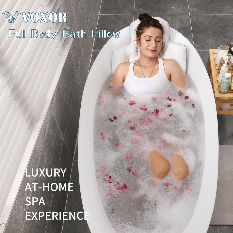 VOXOR Full Body Bath Pillow for Bathtub, Thick Bathtub Cushion with Laundry Bag, Luxury Tub Pillow for Bath for Headrest Neck and Back Support White 51" x 16" - Image 2