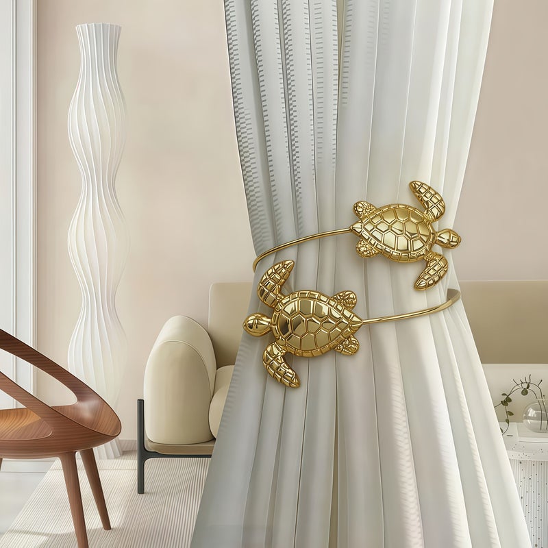 Golden Yellow Sea Turtle Curtain Tieback Adjustable Ocean Beach Decor - Image 1