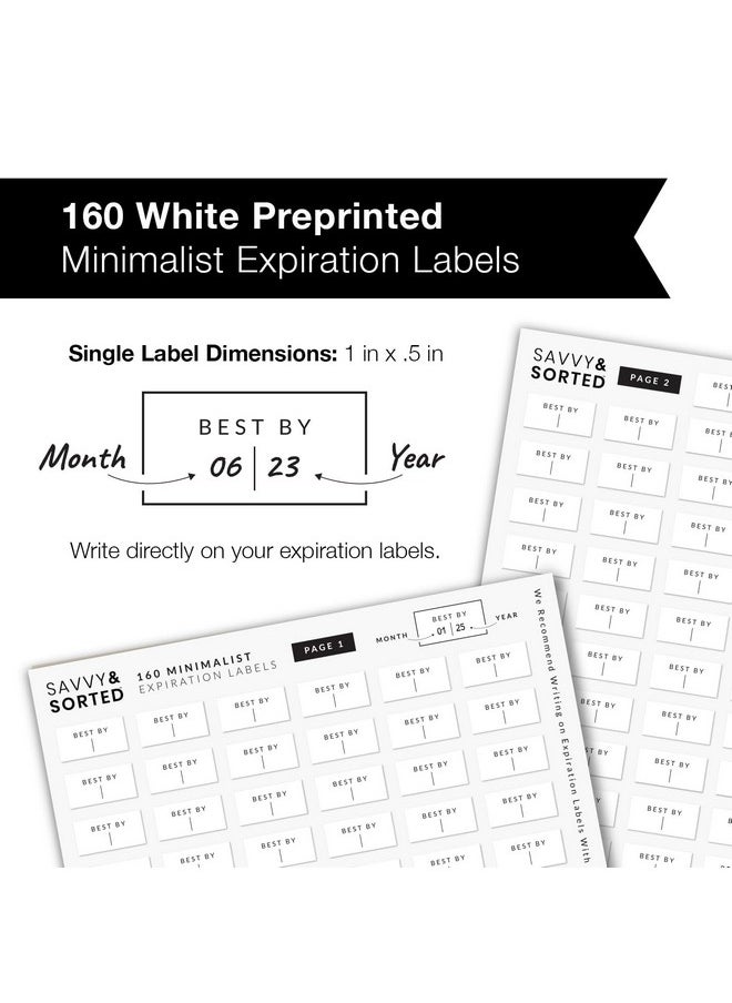 Savvy & Sorted Expiration Date Pantry Labels, 160 Waterproof Food Expiration Date Labels For Containers, Kitchen Labels For Food Freshness, Use By Meal Prep Labels, Best By Write On Labels  - Image 2