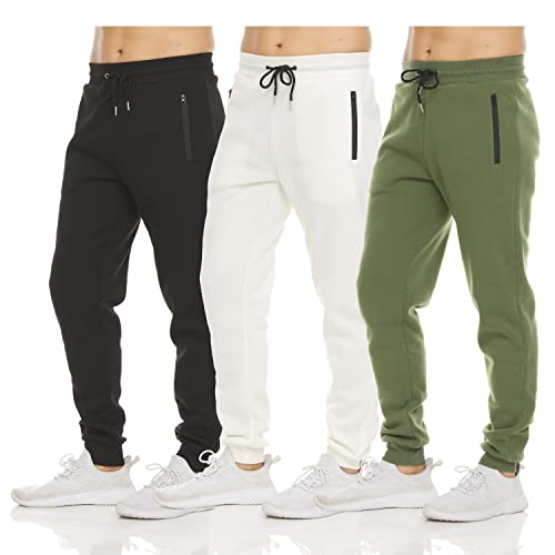 PURE CHAMP Mens 3 Pack Fleece Active Athletic Workout Jogger Sweatpants for Men with Zipper Pocket and Drawstring Size S-3XL (Large, Set 5) - Image 1