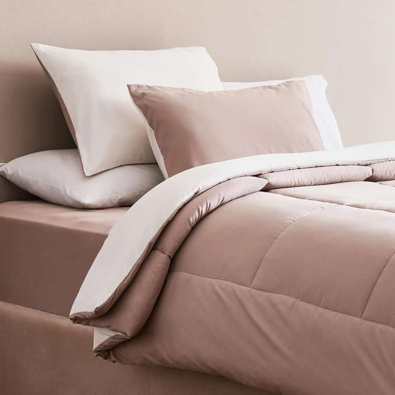 Pan Home طقم لحاف كوين قابل للعكس - بيج داكن/عاجي - Image 1