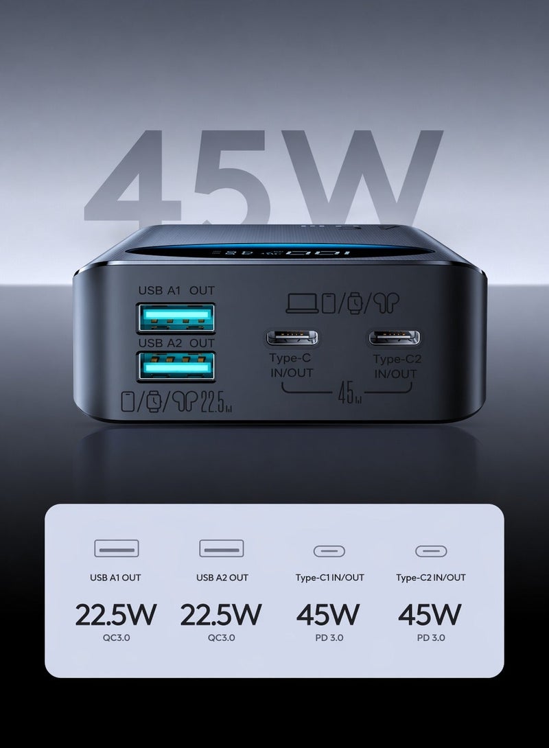 جوي روم JR-PBF02 برو 20000mAh بنك طاقة، شحن سريع 45W PD، شاشة رقمية كبيرة، 4 مخرج، 2 USB-C + 2 USB-A، شاحن محمول معتمد للطيران - - Image 4