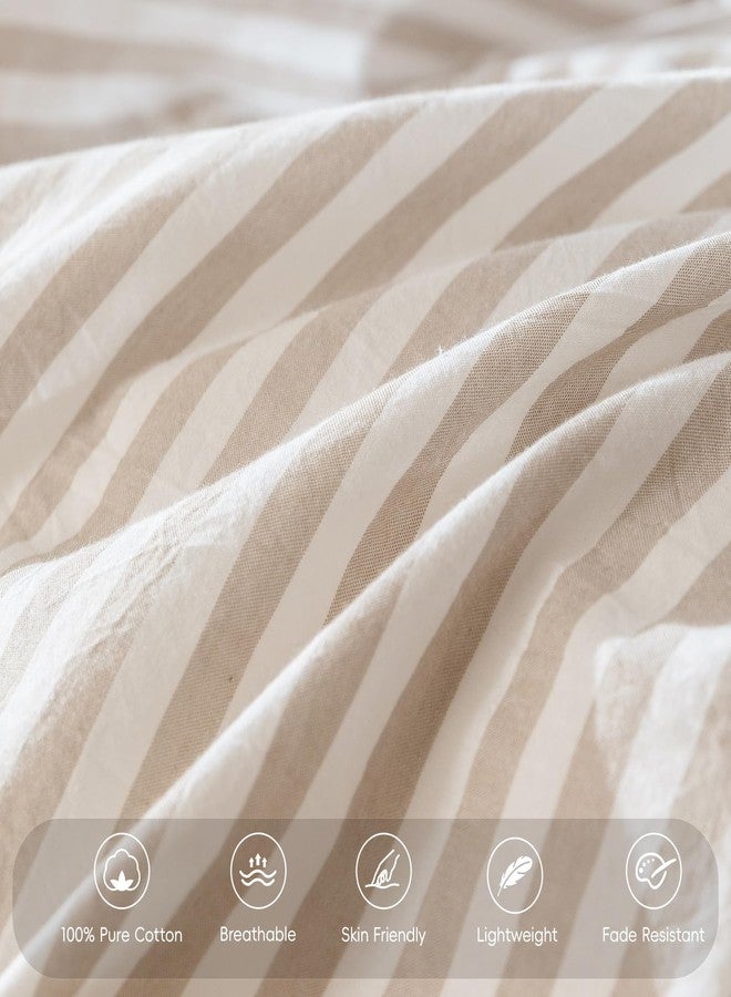 MooMee Bedding Pillowcases Striped Pack of 2 100% Washed Cotton Linen Like Textured Breathable Durable Soft Comfy (Tannish Linen Grey White Classic Stripes, Queen) - Image 4