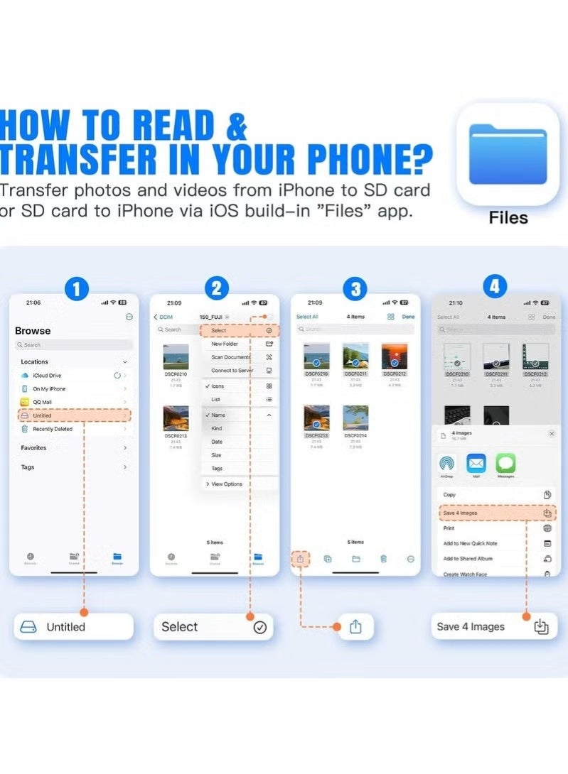 SD card reader for iPhone, iPad, and camera, with two card slots, supports SD and TF cards. - Image 4