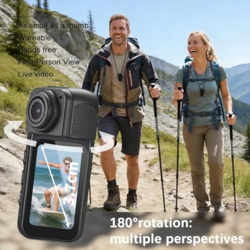 Mini Body Camera with 64GB Storage, 1080P Pocket Video Recorder with 180° Rotating Lens, Thumb Size Wearable Body Cam with Screen, Portable Camera for Outdoor, Cycling, Vlog, Travel - Image 4