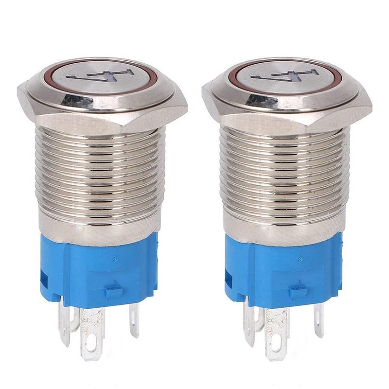 Red Metal Push Button Switch 16mm Flat Head 5 Pin Self Reset With Light IP65 Waterproof Stainless Steel For Control Panels 3 6VDC - Image 2